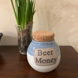 TUMBLEWEED POTTERY vintage BEER MONEY money jar piggy bank, EUC